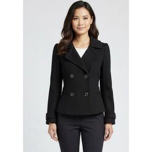 H&M Blazer Womens Size 8 Black Double Breasted Cropped Cotton‎ Knit Classic Coat